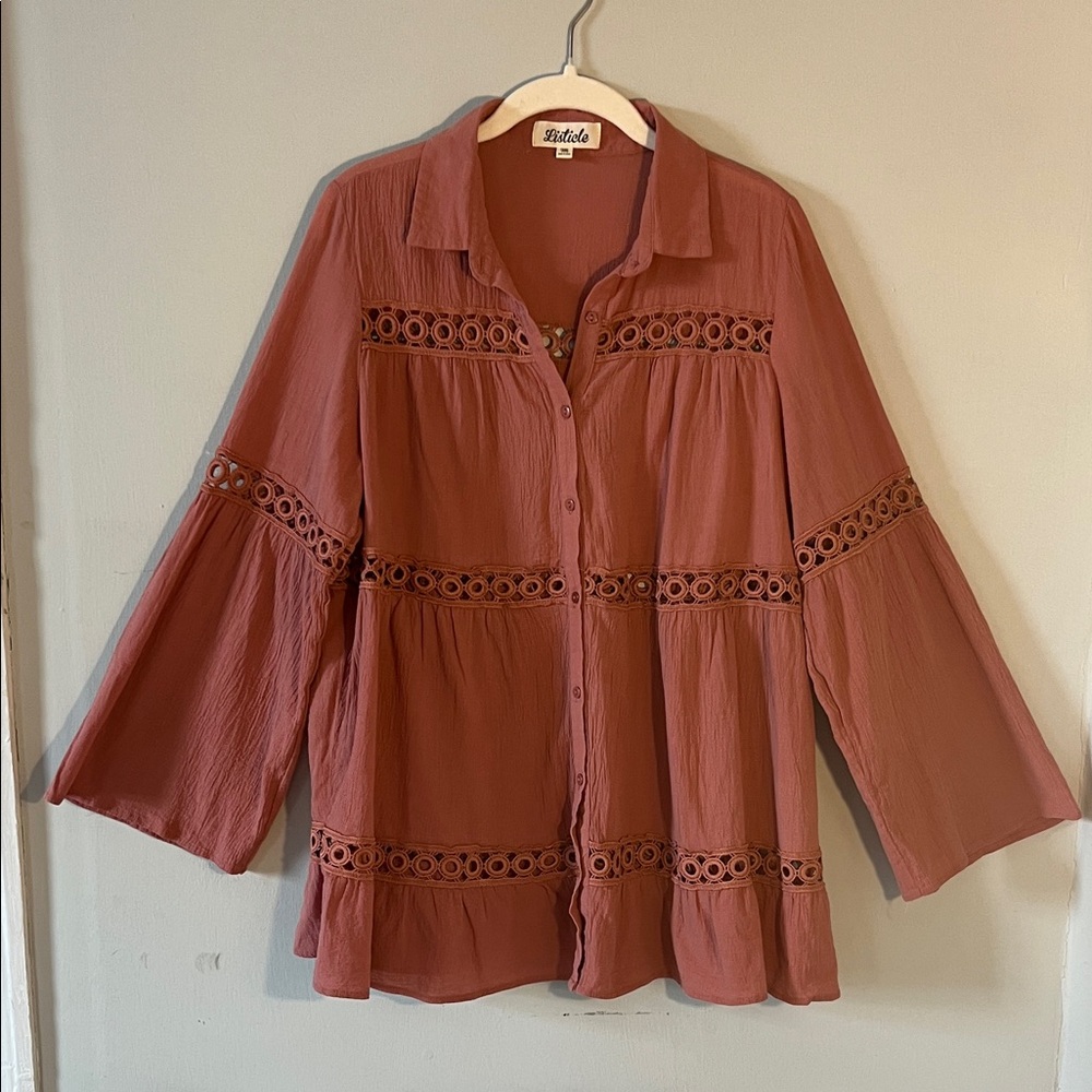 Listicle Women's Rust Blouse with Eyelet‎ Details